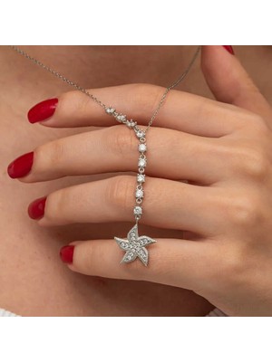 Özcömert Silver Gümüş Sıralı Zirkon Taşlı Deniz Yıldızı Kadın Kolye