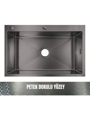 Gl General Sagax 50X60 Antrasit Petek Dokulu Çift Delikli Mutfak Eviyesi 304 Paslanmaz Çelik 1mm