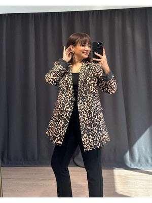 Gamze Alptekin Astarlı Leopar Blazer Ceket Premium Kalite Mükemmel Kalıp