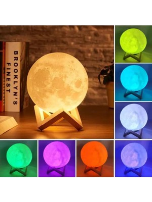 PremiumPort 3D Ahşap Ay Gece Lambası, Dekoratif Küre Led, Şık ve Modern Tasarım