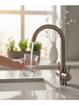 İsaoğlu Yapı Eskitme Evye Bataryası Arıtmalı Antik Gold Mutfak Armatür Pirinç Malzeme 5 Yıl Garantili Arıtmalı