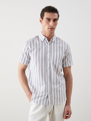 Lc Waikiki Yeni Sezon Regular Fit Kısa Kollu Çizgili Keten Karışımlı Erkek Gömlek