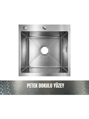 Gl General Sagax 50X55 Inox Petek Dokulu Çift Delikli Mutfak Eviyesi 304 Paslanmaz Çelik 1mm