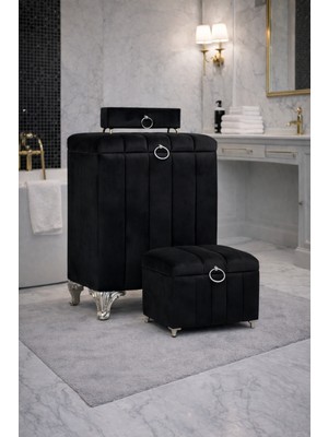 Çeyiz Modern ve Şık Banyo Sepeti Seti Siyah