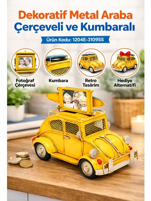 Direkstoktan Eskitilmiş Nostaljik Dekoratif Metal Araba Resim Çerçeveli ve Kumbaralı – Ürün Kodu: 1204E-3109SS