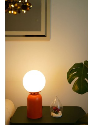 PremiumPort Turuncu Ayaklı Beyaz Camlı Dekoratif Masa Lambası, Salon ve Yatak Odası Için