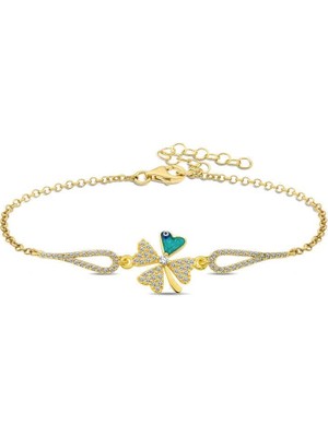 Özcömert Silver Gümüş Gold Nazarlı Yonca Bileklik