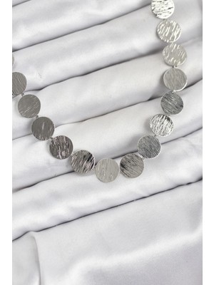 Callerrons Accessories Yuvarlak Plaka Model Gümüş Renk Kadın Kolye - EBJ260123W39213