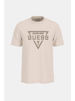 Guess Kısa Kollu Temel Boyalı Üçgen Logolu Erkek Beyaz T-Shirt M6RI09I3Z14-G1H6