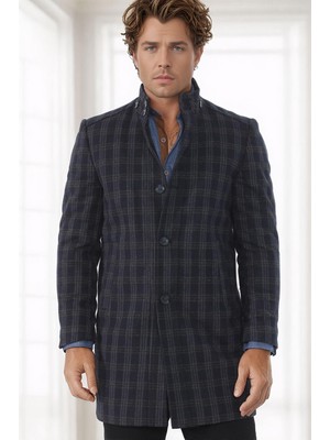 PLT9370 Dewberry Erkek Palto-Desenli Lacivert