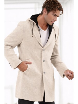 Dewberry PLT9376 Erkek Palto Uzun Kol Orta Kalınlık %70 Yün %30 Polyester Desenli Bej
