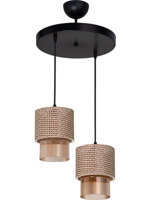 PremiumPort Modern Siyah Hasır Avize, Bal Optik Cam Detaylı, Şık ve Zarif Aydınlatma