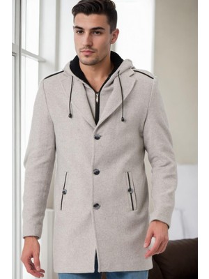 Dewberry Erkek Palto %70 Yün %30 Polyester Orta Kalınlıkta Bej Desenli Uzun Kollu PLT9406