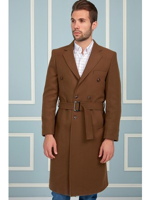 Dewberry Erkek Palto Düz Camel %70 Yün %30 Polyester Orta Kalınlık Uzun Kol PLT8382