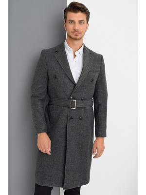 Dewberry Erkek Palto Uzun Kol Orta Kalınlık %70 Yün %30 Polyester Düz Desenli Antrasit PLT8382