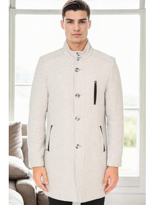Dewberry Erkek Palto Açık Gri %70 Yün %30 Polyester Orta Kalınlık Uzun Kol Tasarım PLT9386