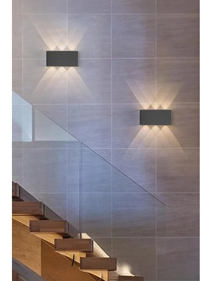 PremiumPort Iki Adet Çift Yönlü Dekoratif Duvar Bahçe Aydınlatma Aplik Mercekli