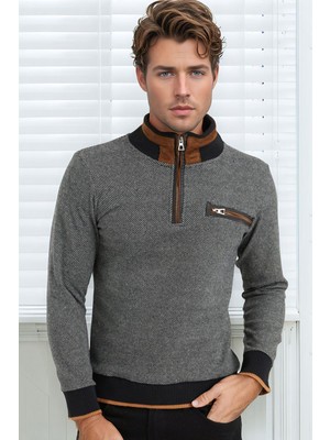 9039 Dewberry Erkek Sweatshırt-Siyah-Beyaz