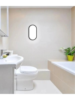 PremiumPort Oval LED Duvar Armatürü, Beyaz Işık, Siyah Kasa, 15-20W, Çok Amaçlı