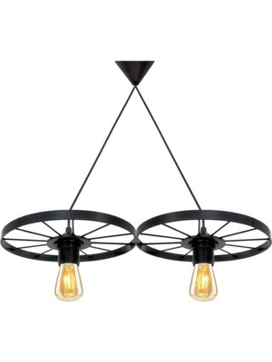 PremiumPort Metal Ferforje Bisiklet Tekerlekli Sarkıt Avize, Retro Bar ve Otel Dekoru