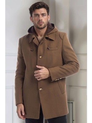 Dewberry Erkek Palto Camel %70 Yün %30 Polyester Orta Kalınlık Uzun Kol Düz PLT9335