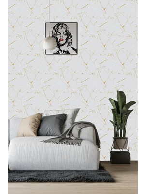 Golden DUVAR KAĞIDI - BORDÜR Altın Damarlı Mermer Desen 5.2m² Dekoratif Nonwoven Duvar Kağıdı