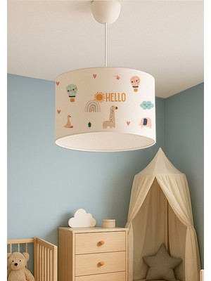 PremiumPort Çocuk Odası Aydınlatması, Hello Friends Desenli, 28'lik, Şık ve Renkli Tasarım