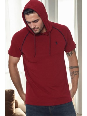 T9570 Dewberry Kapşonlu Erkek T-Shırt-Bordo