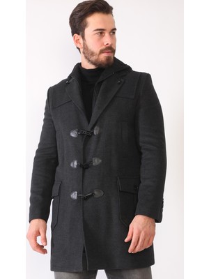Dewberry PLT8373 Dewerry Erkek Palto %70 Yün %30 Polyester Orta Kalınlık Düz Antrasit Renkli