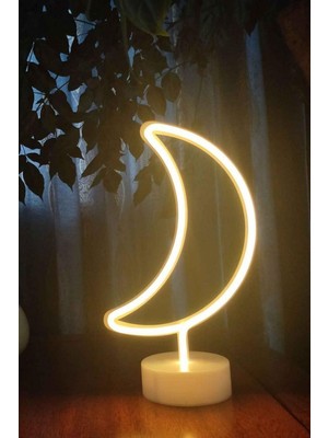 PremiumPort Şık Ay Temalı Neon LED Masa ve Gece Lambası, Huzurlu Ortam Için