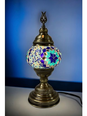 PremiumPort El Yapımı Mavi Mozaik Masaüstü Dekoratif Lamba