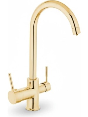 İsaoğlu Yapı Altın Arıtmalı Evye Bataryası Gold Modern Arıtıcılı Mutfak Armatürü Pirinç Malzeme Gold Renk