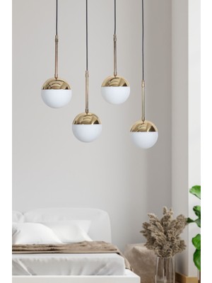 Teknotrust Şık 4’lü Gold-Siyah Metal ve Cam Detaylı Lüks Sarkıt Avize