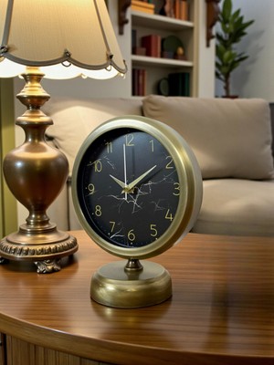 Lowell Home Eskitme Mermer Desenli 25 x 20 cm Metal Masa Saati RSYT-LWL34