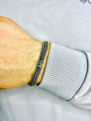 Generic Şık Tasarım Gümüş Kazaz Erkek Bileklik - Oksitli Kazaziye Model 4