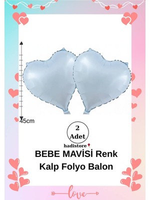 Kalpli Folyo Balon 2 Adet Bebe Mavisi 45CM(18'') Kalp Balon Helyum Uyumlu Doğum Günü-Özel Gün Balonu