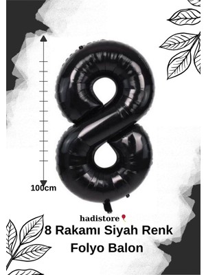 Siyah Renk 100CM 8 Sayı Balon – Folyo Helyum Uyumlu Doğum Günü - Özel Gün Balonu