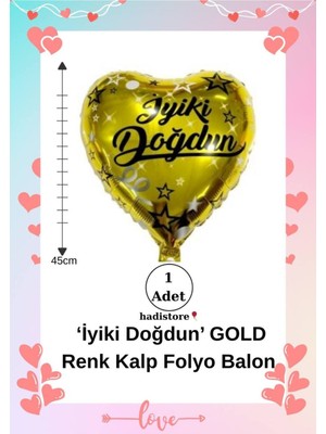 Kalpli Folyo Balon 1 Adet Iyiki Doğdun 45CM(18'')KALP Balon Helyum Uyumlu Doğum Günü-Özel Gün Balonu