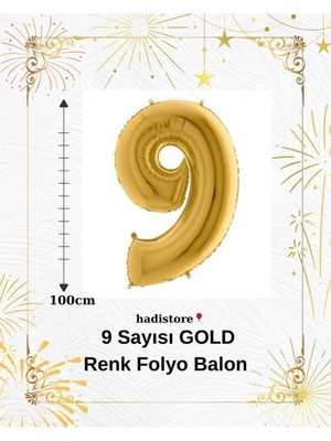 Gold 100 cm 9 Sayı Balon – Folyo Helyum Uyumlu Doğum Günü - Özel Gün Balonu