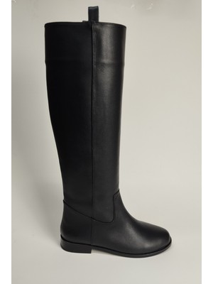 Lucciola Kadın Hakiki Deri Yarım Fermuarlı Siyah Deri Çizme