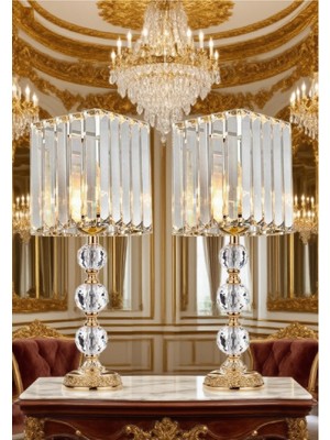 PremiumPort 2'li Cam Taş Serisi Masa & Gece Lambası, Dekoratif Aydınlatma Seti