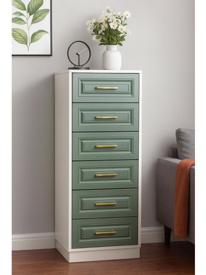 Nom Aden 6 Çekmeceli Altın Kulplu Şifonyer & Çamaşırlık