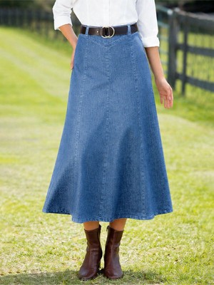 Vellichor Kadın Yüksek Bel Denim Uzun Etek- Açık Mavi