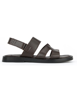 Ziya, Erkek Hakiki Deri Sandalet 1611045ZM113 Kahve