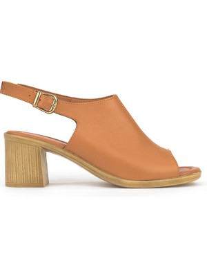 Ziya, Kadın Hakiki Deri Topuklu Sandalet 1611020Z2212 Taba