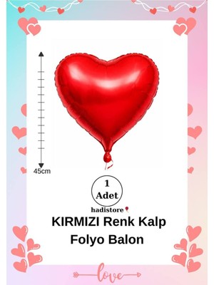 Kalpli Folyo Balon 1 Adet Kırmızı 45CM (18'') Kalp Balon Helyum Uyumlu Doğum Günü-Özel Gün Balonu