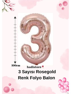 Rosegold 100CM 3 Sayı Balon – Folyo Helyum Uyumlu Doğum Günü - Özel Gün Balonu