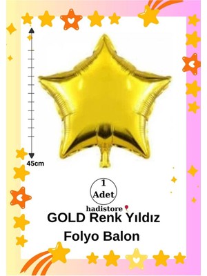 Yıldız Folyo Balon 1 Adet Gold Renk 45CM (18'') Balon Helyum Uyumlu Doğum Günü-Özel Gün Balonu