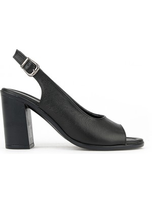 Ziya, Kadın Hakiki Deri Topuklu Sandalet 1611020Z1716 Siyah