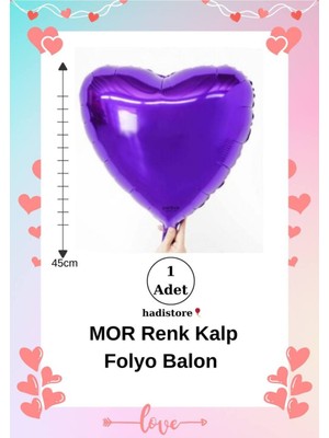Kalpli Folyo Balon 1 Adet Mor Renk 45CM (18'') Kalp Balon Helyum Uyumlu Doğum Günü-Özel Gün Balonu